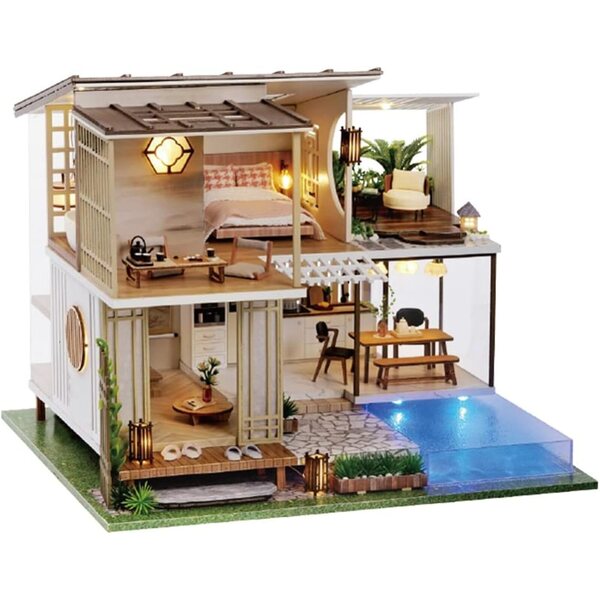 Puppenhaus im chinesischen Stil mit DIY-Möbeln und LED-Licht – Komplettset