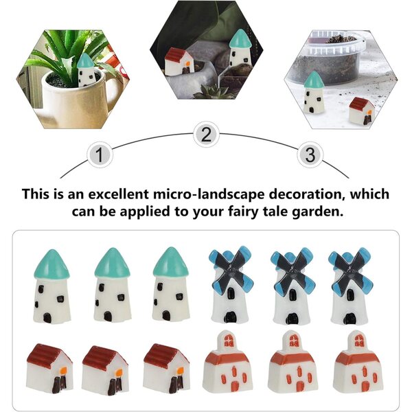 Cabilock Mini Case da Giardino in Resina - 12 Pezzi Ornamenti Miniature Micro Paesaggio