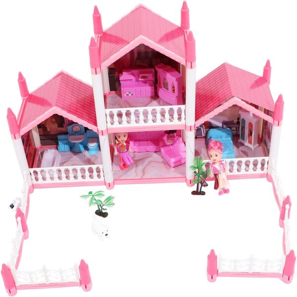 VICASKY Casa delle Bambole DIY con Luci Kit Creativo per Bambine 52x41x35 cm