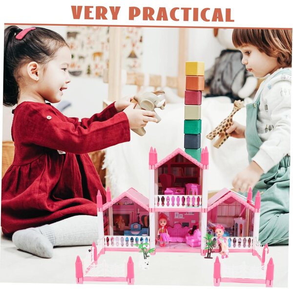 VICASKY Casa delle Bambole DIY con Luci Kit Creativo per Bambine 52x41x35 cm