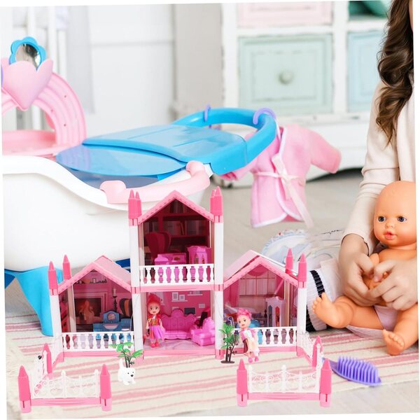VICASKY Casa delle Bambole DIY con Luci Kit Creativo per Bambine 52x41x35 cm