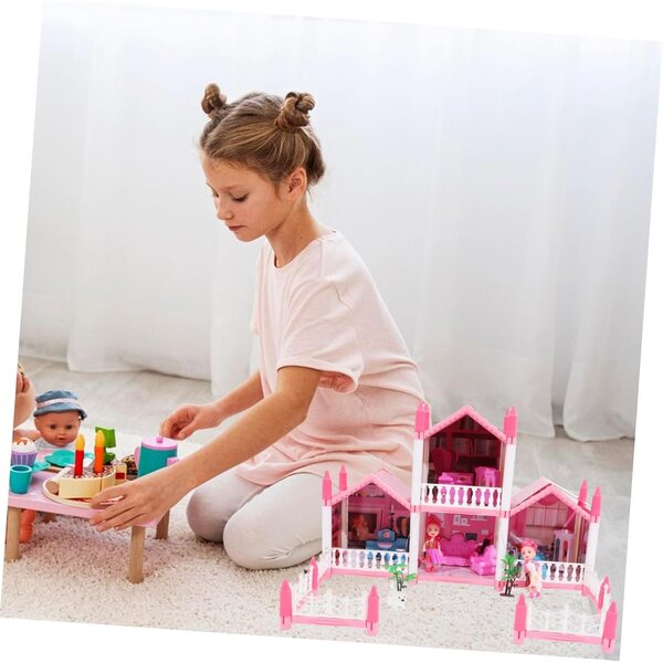 VICASKY Casa delle Bambole DIY con Luci Kit Creativo per Bambine 52x41x35 cm