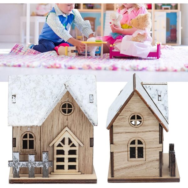 Puppenhaus aus Holz mit weihnachtlichen LEDs, Bausatz, Kreativspiel für Kinder