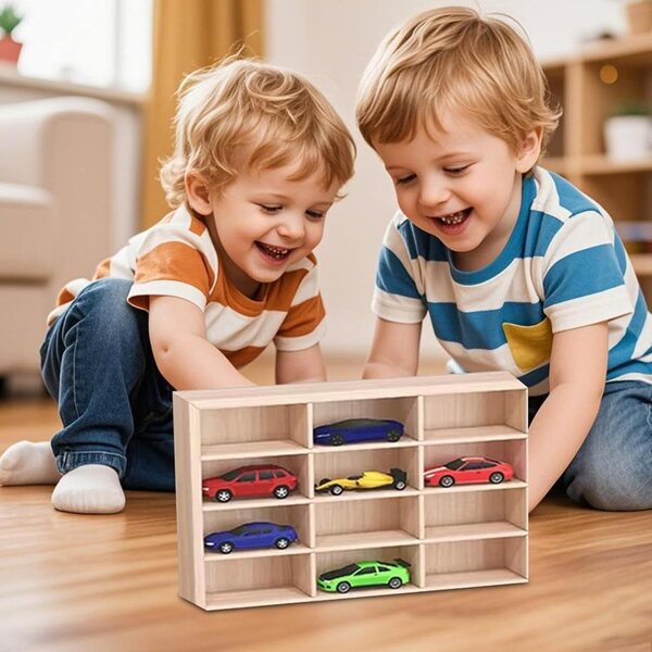 Wandschrank aus Holz für Sammlermodellautos, 12 Fächer