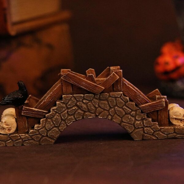 Set mit 6 Miniatur-Casa Embrujada-Halloween-Statuen aus Kunstharz – festliche Dekoration