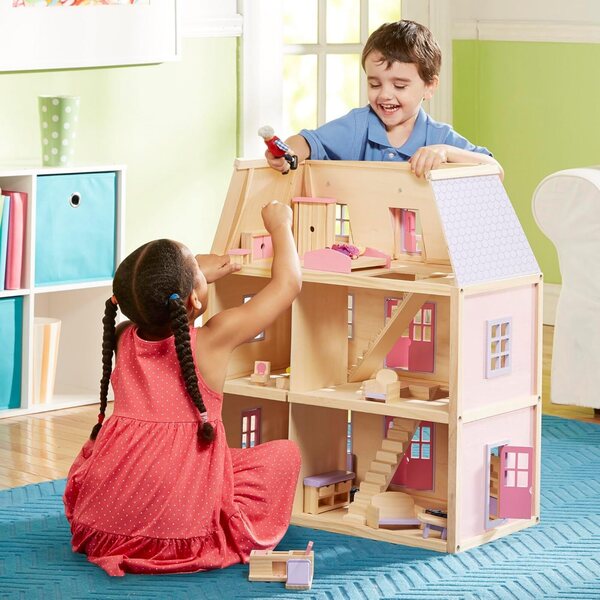Casa delle Bambole in Legno Melissa & Doug a 3 Piani con 19 Mobili da Gioco