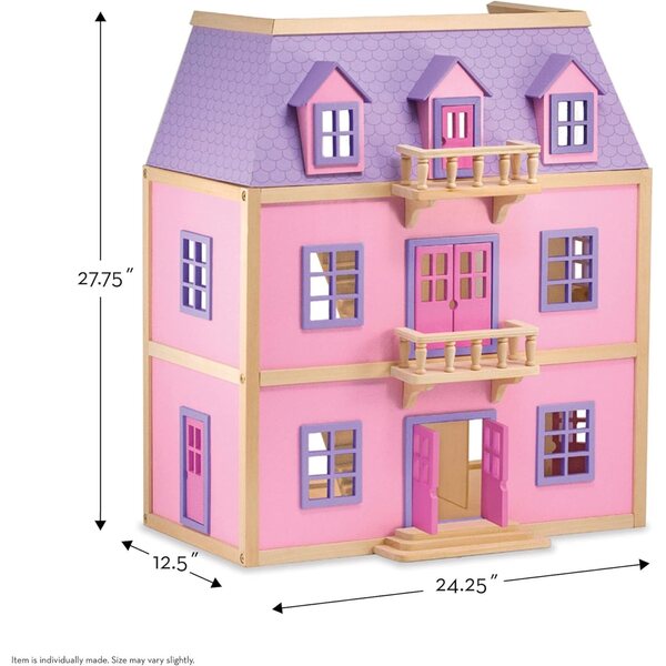 Casa delle Bambole in Legno Melissa & Doug a 3 Piani con 19 Mobili da Gioco