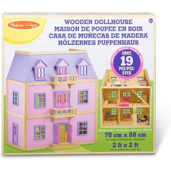 Casa delle Bambole in Legno Melissa & Doug a 3 Piani con 19 Mobili da Gioco