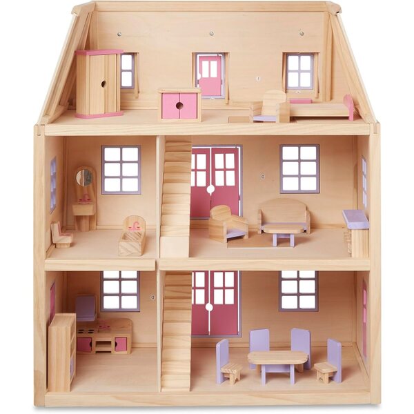 Casa delle Bambole in Legno Melissa & Doug a 3 Piani con 19 Mobili da Gioco