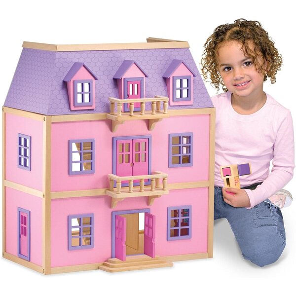 Casa delle Bambole in Legno Melissa & Doug a 3 Piani con 19 Mobili da Gioco