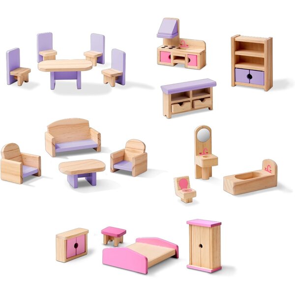 Casa delle Bambole in Legno Melissa & Doug a 3 Piani con 19 Mobili da Gioco