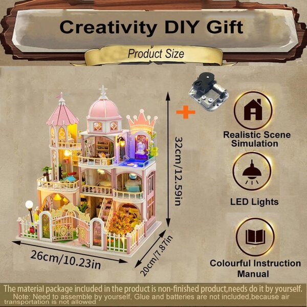 Casa delle bambole in legno Loft DIY a più piani con LED e mobili, kit creativo 3D