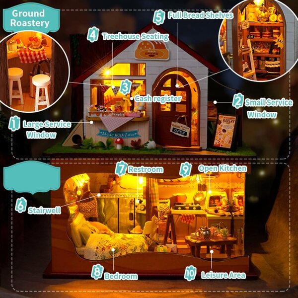DIY 3D-Puppenhaus-Bausatz mit Lichtern und Musik für Halloween, mehrstöckig