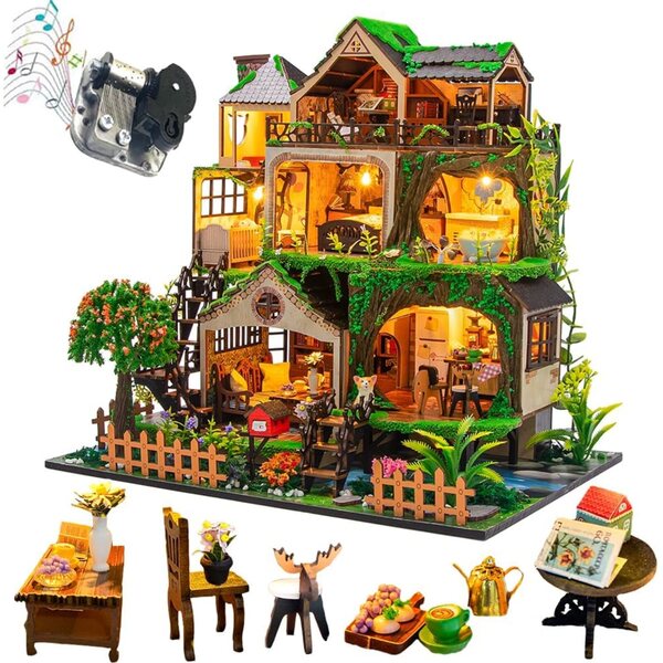 Kit casa bambola miniatura in legno da montare - progetto creativo multi-livello