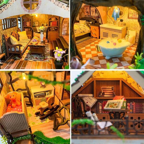 Kit casa bambola miniatura in legno da montare - progetto creativo multi-livello