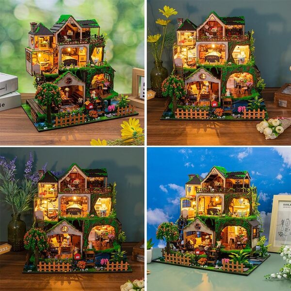 Kit casa bambola miniatura in legno da montare - progetto creativo multi-livello
