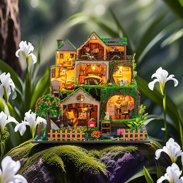 Kit casa bambola miniatura in legno da montare - progetto creativo multi-livello