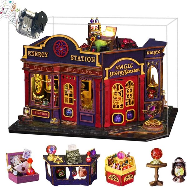 DIY-Miniatur-Puppenhaus-Bausatz mit Möbeln und LED-Leuchten – kreatives Holzprojekt