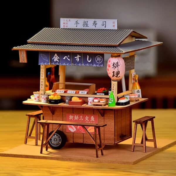 Kit casa bambola sushi giapponese in legno con LED, puzzle 3D per ragazzi 14+
