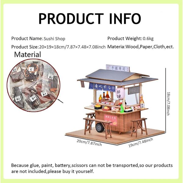 Kit casa bambola sushi giapponese in legno con LED, puzzle 3D per ragazzi 14+