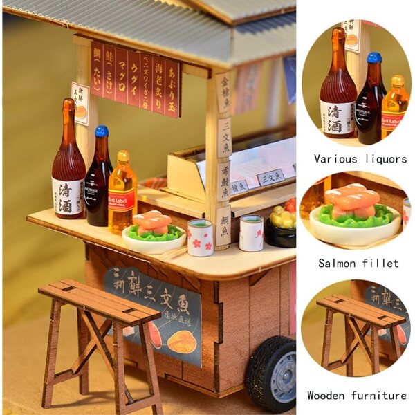 Kit casa bambola sushi giapponese in legno con LED, puzzle 3D per ragazzi 14+