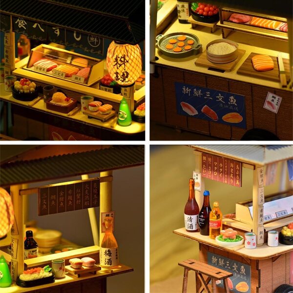 Kit casa bambola sushi giapponese in legno con LED, puzzle 3D per ragazzi 14+