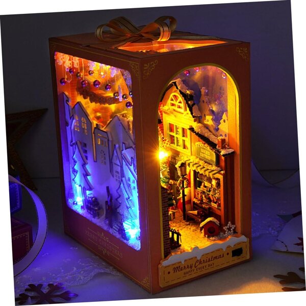 VICASKY Kit Casa in Legno da Assemblare DIY - Modello Vintage senza Batterie, Decorazione Natale