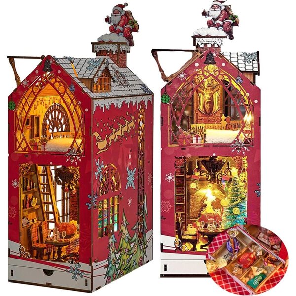 3D-Miniatur-Puppenhaus-Set „Winternacht Schnee“ mit LED-Lichtern und Schublade