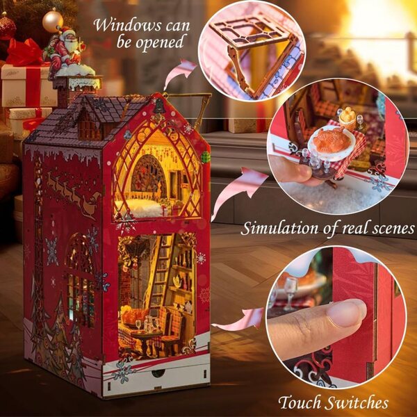 3D-Miniatur-Puppenhaus-Set „Winternacht Schnee“ mit LED-Lichtern und Schublade