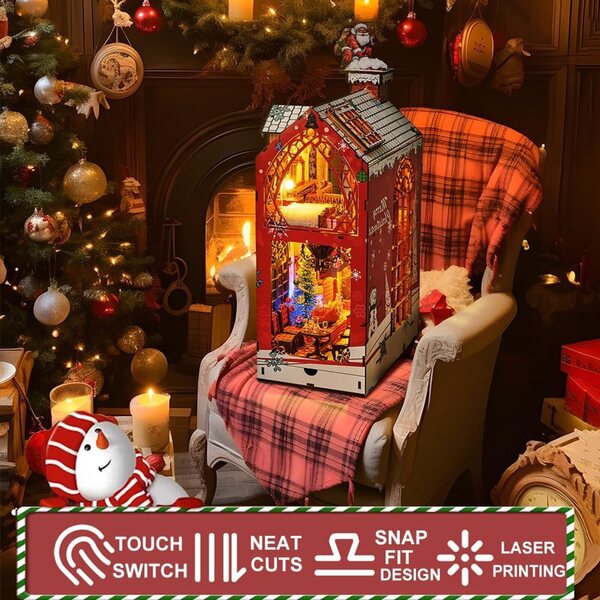 3D-Miniatur-Puppenhaus-Set „Winternacht Schnee“ mit LED-Lichtern und Schublade