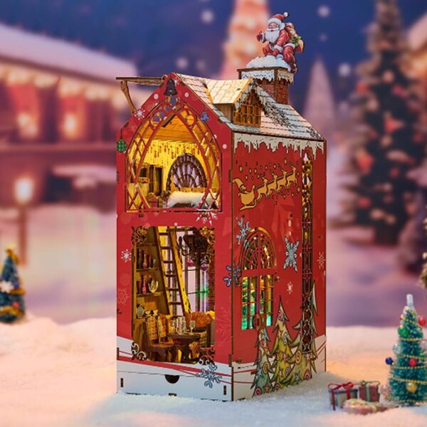 3D-Miniatur-Puppenhaus-Set „Winternacht Schnee“ mit LED-Lichtern und Schublade