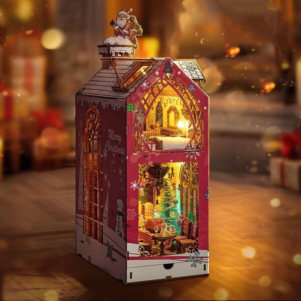 3D-Miniatur-Puppenhaus-Set „Winternacht Schnee“ mit LED-Lichtern und Schublade