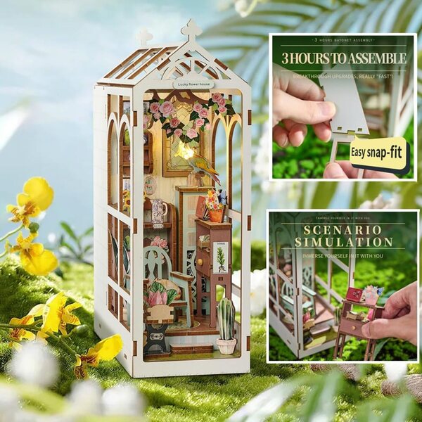 3D-Miniaturhaus-Bausatz aus Holz mit LED-Leuchten – originelle Dekoration und Geschenk