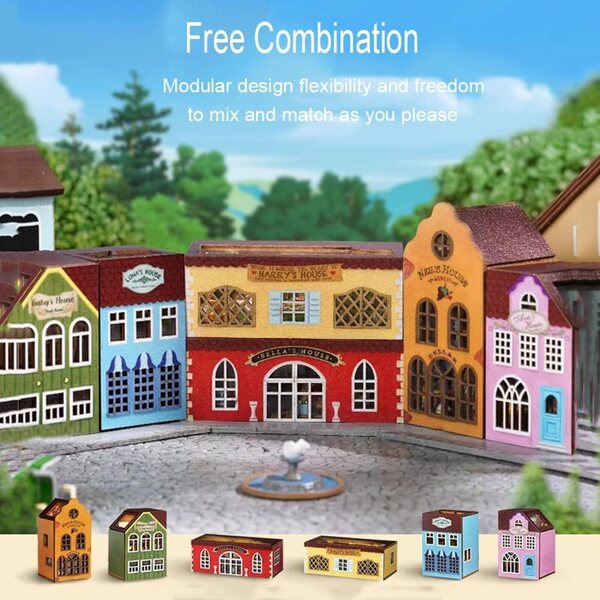 Miniatur-Puppenhaus-Bausatz mit Möbeln und LED-Leuchten – DIY kleines Dorf