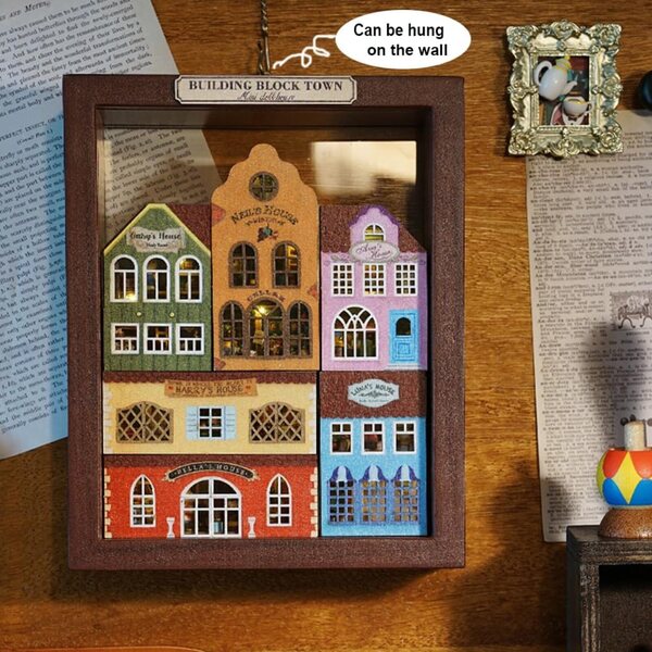Miniatur-Puppenhaus-Bausatz mit Möbeln und LED-Leuchten – DIY kleines Dorf