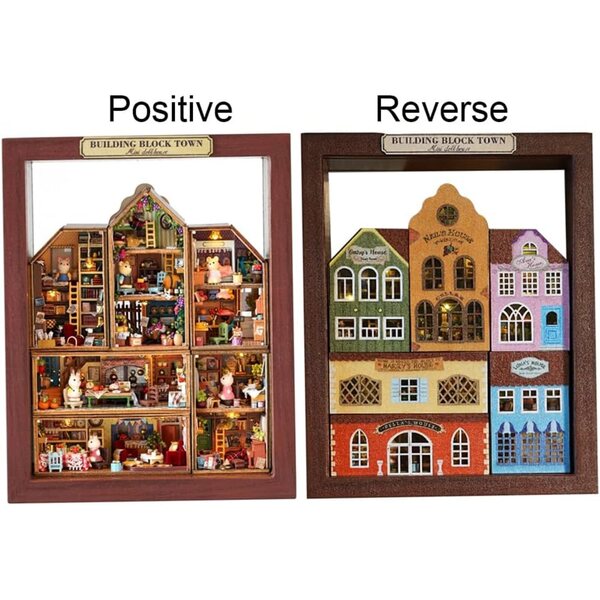 Miniatur-Puppenhaus-Bausatz mit Möbeln und LED-Leuchten – DIY kleines Dorf