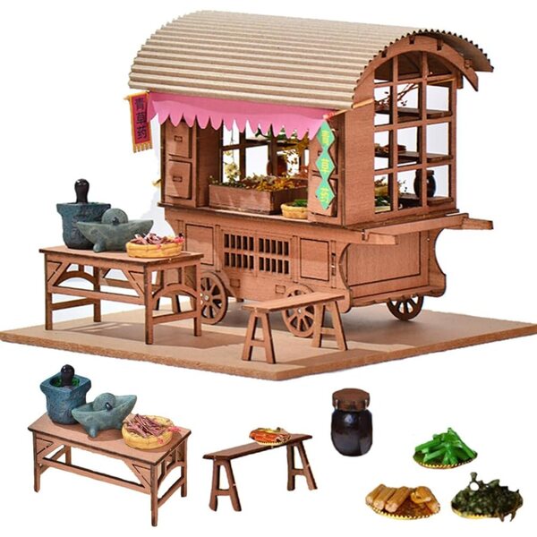 Japanischer Puppenhaus-Bausatz aus Holz mit Miniaturmöbeln – DIY 3D
