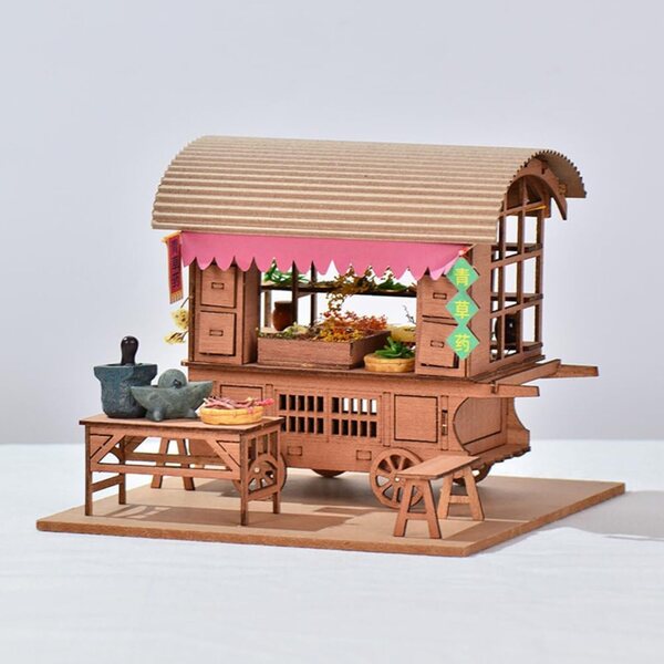 Japanischer Puppenhaus-Bausatz aus Holz mit Miniaturmöbeln – DIY 3D