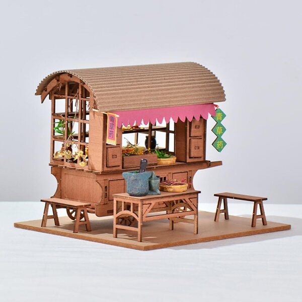 Japanischer Puppenhaus-Bausatz aus Holz mit Miniaturmöbeln – DIY 3D