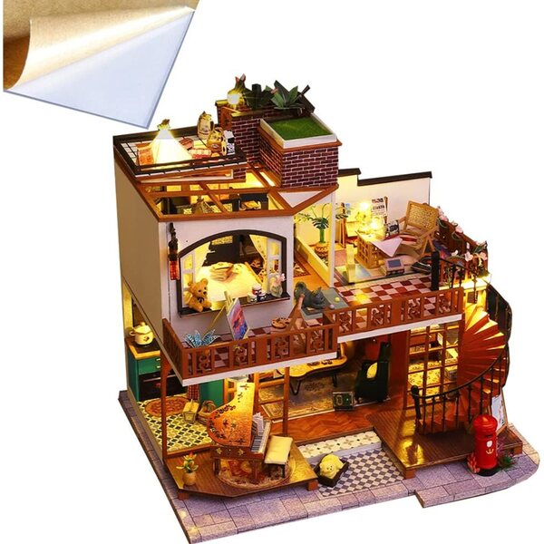 DIY Puppenhaus mit LED, Vintage-Miniaturbausatz im europäischen Stil