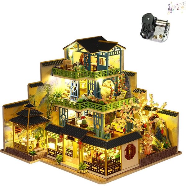 DIY 3D-Puppenhaus – alte chinesische Villa mit LED-Licht und Musik