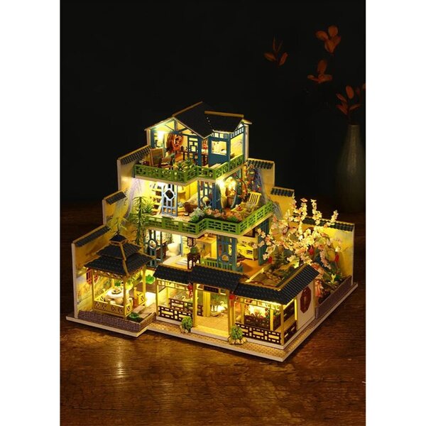 DIY 3D-Puppenhaus – alte chinesische Villa mit LED-Licht und Musik