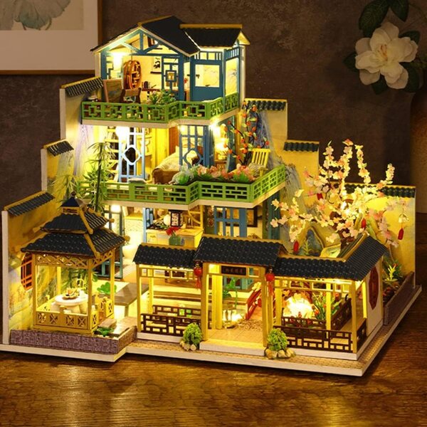 DIY 3D-Puppenhaus – alte chinesische Villa mit LED-Licht und Musik