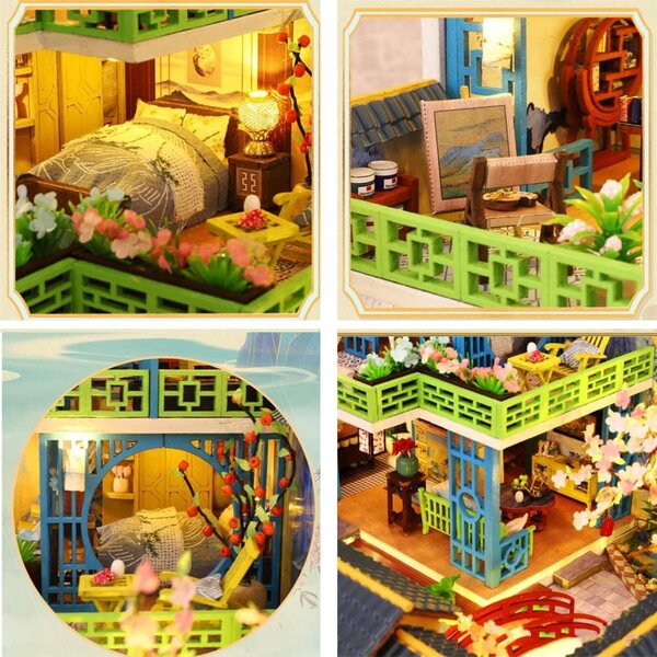 DIY 3D-Puppenhaus – alte chinesische Villa mit LED-Licht und Musik