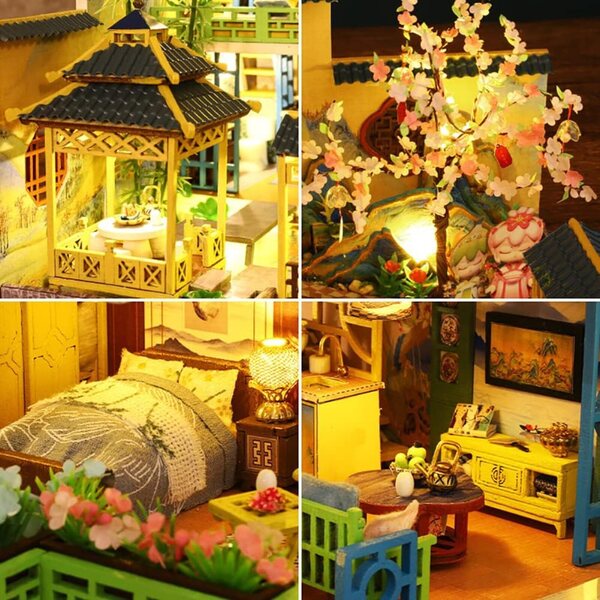 DIY 3D-Puppenhaus – alte chinesische Villa mit LED-Licht und Musik