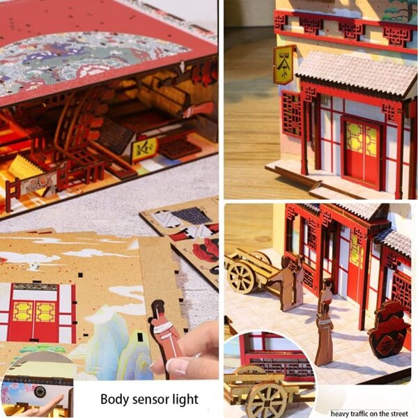 Puppenhaus-Bausatz aus Holz mit LED – kreativer 3D-Bücherständer zum Zusammenbauen