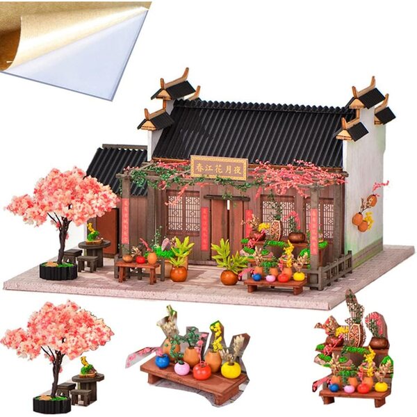 DIY-Miniatur-Puppenhaus-Bausatz mit LED-Leuchten und Holzmöbeln als kreatives Geschenk