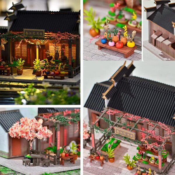 DIY-Miniatur-Puppenhaus-Bausatz mit LED-Leuchten und Holzmöbeln als kreatives Geschenk