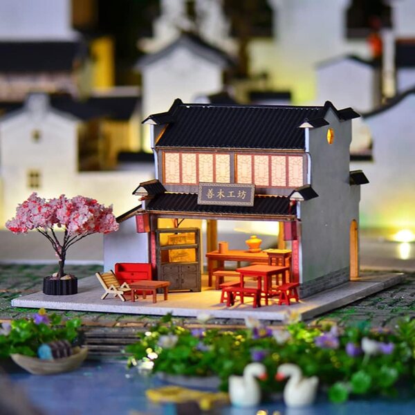 DIY Miniatur-Puppenhaus-Bausatz aus Holz mit LED und Möbeln, kreatives Valentinstagsgeschenk