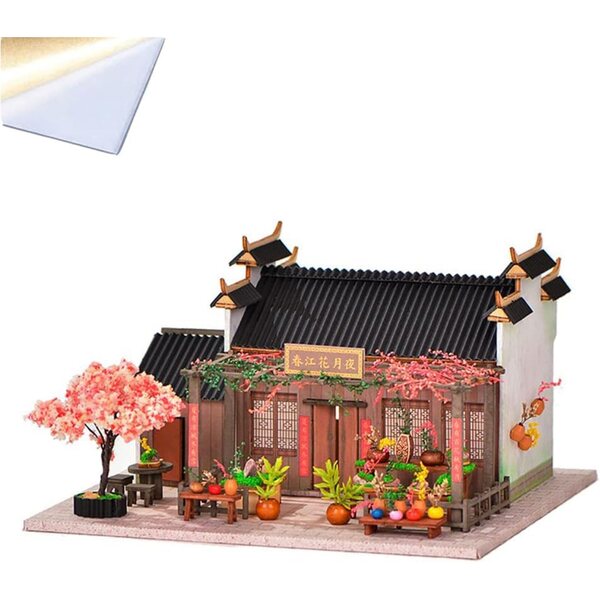 Miniatur-Puppenhaus-Bausatz mit LED-Leuchten zum Zusammenbauen, Holzmöbel als kreatives Geschenk